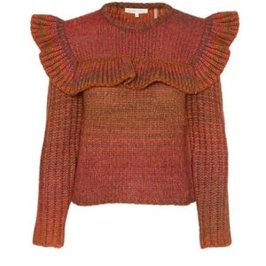 LOVESHACKFANCY- YUMI Ruffled Alpaca Sweater - Red and Orange Ombré
